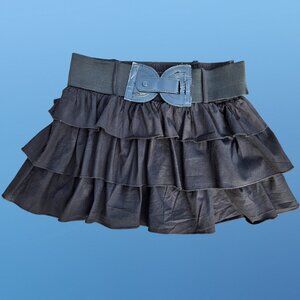 Y2K Black Ruffled Mini Skirt Size M Belted Gothic Fairy Grunge Punk Lolita